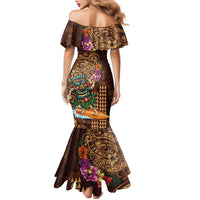 Hawaiian Tiki Mask Surfing Kakau Pattern Family Matching Mermaid Dress and Hawaiian Shirt LT03 - Polynesian Pride