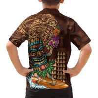 Hawaiian Tiki Mask Surfing Kakau Pattern Family Matching Off Shoulder Maxi Dress and Hawaiian Shirt LT03 - Polynesian Pride
