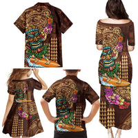 Hawaiian Tiki Mask Surfing Kakau Pattern Family Matching Puletasi and Hawaiian Shirt LT03 - Polynesian Pride