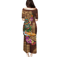 Hawaiian Tiki Mask Surfing Kakau Pattern Family Matching Puletasi and Hawaiian Shirt LT03 - Polynesian Pride