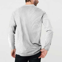 Niue White Sunday Button Sweatshirt Hiapo Tribal Art Tattoos - Polynesian Pride