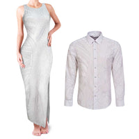 Niue White Sunday Couples Matching Tank Maxi Dress and Long Sleeve Button Shirt Hiapo Tribal Art Tattoos LT03 White - Polynesian Pride