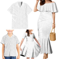 Niue White Sunday Family Matching Mermaid Dress and Hawaiian Shirt Hiapo Tribal Art Tattoos LT03 - Polynesian Pride