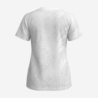 Niue White Sunday Scrub Top Hiapo Tribal Art Tattoos - Polynesian Pride