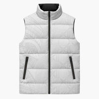 Niue White Sunday Sleeveless Puffer Jacket Hiapo Tribal Art Tattoos - Polynesian Pride