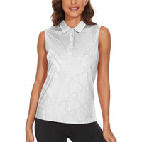 Niue White Sunday Women Sleeveless Polo Shirt Hiapo Tribal Art Tattoos LT03 - Polynesian Pride