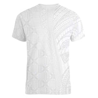 Niue White Sunday Women V-Neck T-Shirt Hiapo Tribal Art Tattoos LT03 - Polynesian Pride