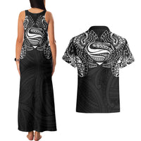 Super Samoan Traditional Tribal Art Tattoos Couples Matching Tank Maxi Dress and Hawaiian Shirt Black Color LT03 - Polynesian Pride