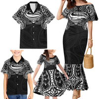 Super Samoan Traditional Tribal Art Tattoos Family Matching Mermaid Dress and Hawaiian Shirt Black Color LT03 - Polynesian Pride
