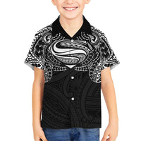 Super Samoan Traditional Tribal Art Tattoos Family Matching Off Shoulder Short Dress and Hawaiian Shirt Black Color LT03 Son's Shirt Black - Polynesian Pride