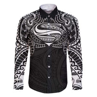 Super Samoan Traditional Tribal Art Tattoos Family Matching Short Sleeve Bodycon Dress and Hawaiian Shirt Black Color LT03 Dad's Shirt - Long Sleeve Black - Polynesian Pride