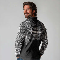 Super Samoan Traditional Tribal Art Tattoos Long Sleeve Polo Shirt Black Color LT03 - Polynesian Pride