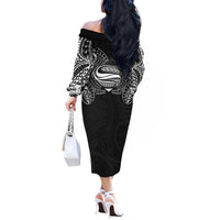 Super Samoan Traditional Tribal Art Tattoos Off The Shoulder Long Sleeve Dress Black Color LT03 - Polynesian Pride