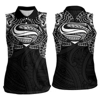 Super Samoan Traditional Tribal Art Tattoos Women Sleeveless Polo Shirt Black Color LT03 - Polynesian Pride