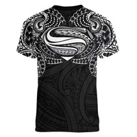 Super Samoan Traditional Tribal Art Tattoos Women V-Neck T-Shirt Black Color LT03 - Polynesian Pride