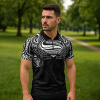 Super Samoan Traditional Tribal Art Tattoos Zipper Polo Shirt Black Color LT03 - Polynesian Pride