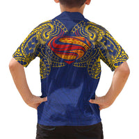 Super Samoan Traditional Tribal Art Tattoos Family Matching Puletasi and Hawaiian Shirt Blue Color LT03 - Polynesian Pride