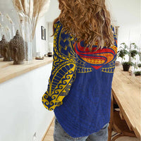 Super Samoan Traditional Tribal Art Tattoos Women Casual Shirt Blue Color LT03 - Polynesian Pride