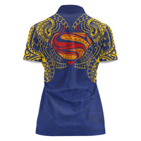 Super Samoan Traditional Tribal Art Tattoos Women Polo Shirt Blue Color LT03 - Polynesian Pride