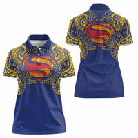 Super Samoan Traditional Tribal Art Tattoos Women Polo Shirt Blue Color LT03 - Polynesian Pride