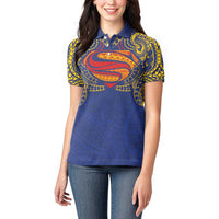 Super Samoan Traditional Tribal Art Tattoos Women Polo Shirt Blue Color LT03 - Polynesian Pride