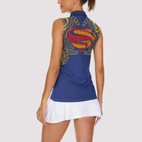Super Samoan Traditional Tribal Art Tattoos Women Sleeveless Polo Shirt Blue Color LT03 - Polynesian Pride