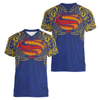 Super Samoan Traditional Tribal Art Tattoos Women V-Neck T-Shirt Blue Color LT03 - Polynesian Pride