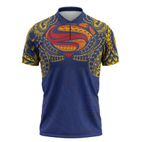 Super Samoan Traditional Tribal Art Tattoos Zipper Polo Shirt Blue Color LT03 Blue - Polynesian Pride
