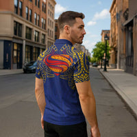 Super Samoan Traditional Tribal Art Tattoos Zipper Polo Shirt Blue Color LT03 - Polynesian Pride