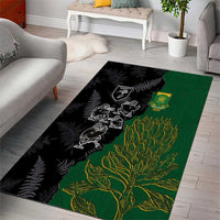 Aotearoa South Africa Rugby Freedom Cup Area Rug Kiwi Warriors Haka with King Protea Symbol LT03 - Polynesian Pride