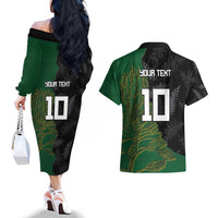 Custom Aotearoa South Africa Rugby Freedom Cup Couples Matching Off The Shoulder Long Sleeve Dress and Hawaiian Shirt Kiwi Warriors Haka with King Protea Symbol LT03 - Polynesian Pride