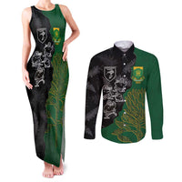 Custom Aotearoa South Africa Rugby Freedom Cup Couples Matching Tank Maxi Dress and Long Sleeve Button Shirt Kiwi Warriors Haka with King Protea Symbol - Polynesian Pride