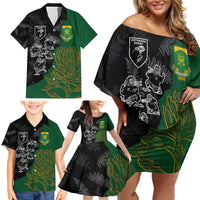 Custom Aotearoa South Africa Rugby Freedom Cup Family Matching Off Shoulder Short Dress and Hawaiian Shirt Kiwi Warriors Haka with King Protea Symbol LT03 - Polynesian Pride