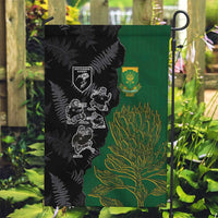 Aotearoa South Africa Rugby Freedom Cup Garden Flag Kiwi Warriors Haka with King Protea Symbol LT03 Garden Flag Green - Polynesian Pride