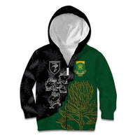 Custom Aotearoa South Africa Rugby Freedom Cup Kid Hoodie Kiwi Warriors Haka with King Protea Symbol LT03 Zip Hoodie Green - Polynesian Pride