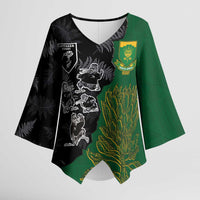 Custom Aotearoa South Africa Rugby Freedom Cup Kimono Sleeve Blouse Kiwi Warriors Haka with King Protea Symbol LT03 Female Green - Polynesian Pride