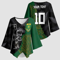 Custom Aotearoa South Africa Rugby Freedom Cup Kimono Sleeve Blouse Kiwi Warriors Haka with King Protea Symbol LT03 - Polynesian Pride