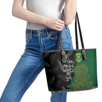 Aotearoa South Africa Rugby Freedom Cup Leather Tote Bag Kiwi Warriors Haka with King Protea Symbol LT03 - Polynesian Pride