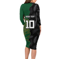 Custom Aotearoa South Africa Rugby Freedom Cup Long Sleeve Bodycon Dress Kiwi Warriors Haka with King Protea Symbol LT03 - Polynesian Pride