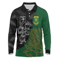 Custom Aotearoa South Africa Rugby Freedom Cup Long Sleeve Polo Shirt Kiwi Warriors Haka with King Protea Symbol LT03 Green - Polynesian Pride