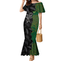 Custom Aotearoa South Africa Rugby Freedom Cup Mermaid Dress Kiwi Warriors Haka with King Protea Symbol LT03 Women Green - Polynesian Pride