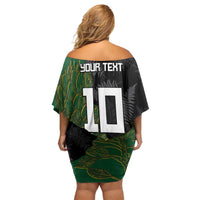 Custom Aotearoa South Africa Rugby Freedom Cup Off Shoulder Short Dress Kiwi Warriors Haka with King Protea Symbol LT03 - Polynesian Pride