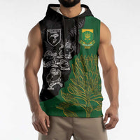 Custom Aotearoa South Africa Rugby Freedom Cup Sleeveless Hoodie Kiwi Warriors Haka with King Protea Symbol LT03 - Polynesian Pride