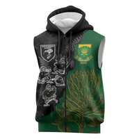 Custom Aotearoa South Africa Rugby Freedom Cup Sleeveless Zip Hoodie Kiwi Warriors Haka with King Protea Symbol LT03 Green - Polynesian Pride