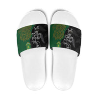Aotearoa South Africa Rugby Freedom Cup Slide Sandals Kiwi Warriors Haka with King Protea Symbol LT03 Green - Polynesian Pride