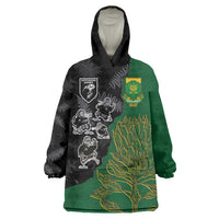 Custom Aotearoa South Africa Rugby Freedom Cup Wearable Blanket Hoodie Kiwi Warriors Haka with King Protea Symbol LT03 One Size Green - Polynesian Pride