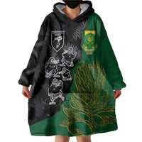 Custom Aotearoa South Africa Rugby Freedom Cup Wearable Blanket Hoodie Kiwi Warriors Haka with King Protea Symbol LT03 - Polynesian Pride