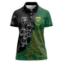 Custom Aotearoa South Africa Rugby Freedom Cup Women Polo Shirt Kiwi Warriors Haka with King Protea Symbol LT03 Female Green - Polynesian Pride