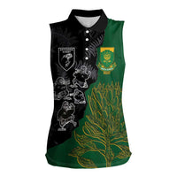 Custom Aotearoa South Africa Rugby Freedom Cup Women Sleeveless Polo Shirt Kiwi Warriors Haka with King Protea Symbol LT03 Female Green - Polynesian Pride