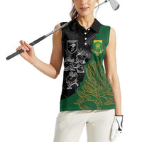 Custom Aotearoa South Africa Rugby Freedom Cup Women Sleeveless Polo Shirt Kiwi Warriors Haka with King Protea Symbol LT03 - Polynesian Pride